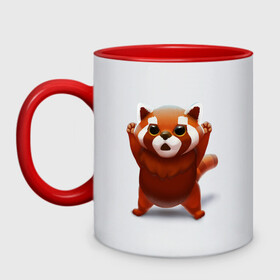 Кружка двухцветная с принтом Красная панда в Курске, керамика | объем — 330 мл, диаметр — 80 мм. Цветная ручка и кайма сверху, в некоторых цветах — вся внутренняя часть | big eyes | cute | red panda | большие глаза | красная панда | милаха