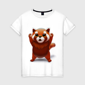 Женская футболка хлопок с принтом Красная панда в Курске, 100% хлопок | прямой крой, круглый вырез горловины, длина до линии бедер, слегка спущенное плечо | big eyes | cute | red panda | большие глаза | красная панда | милаха