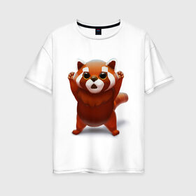 Женская футболка хлопок Oversize с принтом Красная панда в Курске, 100% хлопок | свободный крой, круглый ворот, спущенный рукав, длина до линии бедер
 | big eyes | cute | red panda | большие глаза | красная панда | милаха