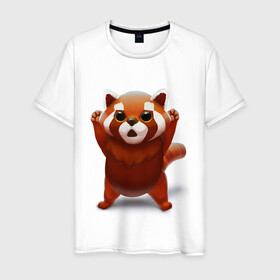 Мужская футболка хлопок с принтом Красная панда в Курске, 100% хлопок | прямой крой, круглый вырез горловины, длина до линии бедер, слегка спущенное плечо. | Тематика изображения на принте: big eyes | cute | red panda | большие глаза | красная панда | милаха