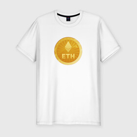 Мужская футболка хлопок Slim с принтом ЭФИРИУМ ETH в Курске, 92% хлопок, 8% лайкра | приталенный силуэт, круглый вырез ворота, длина до линии бедра, короткий рукав | bitcoin | btc | биткоин | валюта | деньги | криптовалюта