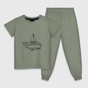 Детская пижама хлопок с принтом Кит в Курске, 100% хлопок |  брюки и футболка прямого кроя, без карманов, на брюках мягкая резинка на поясе и по низу штанин
 | кит | лодка | море | морские жители | океан | яхта