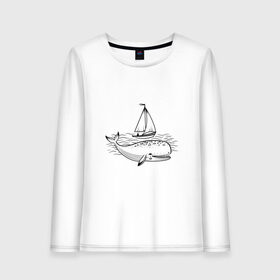 Женский лонгслив хлопок с принтом Кит в Курске, 100% хлопок |  | кит | лодка | море | морские жители | океан | яхта