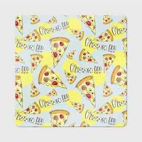 Магнит виниловый Квадрат с принтом Узор Куски пиццы в Курске, полимерный материал с магнитным слоем | размер 9*9 см, закругленные углы | еда | желтый | кусок | паттерн | пеперони | пицца | узор | фастфуд