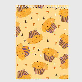 Скетчбук с принтом Капкейки на желтом фоне в Курске, 100% бумага
 | 48 листов, плотность листов — 100 г/м2, плотность картонной обложки — 250 г/м2. Листы скреплены сверху удобной пружинной спиралью | еда | желтый | капкейки | кондитер | оранжевый | паттерн | пирожное | повар | сладости | узор | хеллоуин