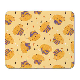 Коврик для мышки прямоугольный с принтом Капкейки на желтом фоне в Курске, натуральный каучук | размер 230 х 185 мм; запечатка лицевой стороны | еда | желтый | капкейки | кондитер | оранжевый | паттерн | пирожное | повар | сладости | узор | хеллоуин