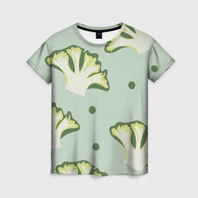 Женская футболка 3D с принтом Брокколи - зеленый узор в Курске, 100% полиэфир ( синтетическое хлопкоподобное полотно) | прямой крой, круглый вырез горловины, длина до линии бедер | брокколи | здоровое питание | зеленый | зож | паттерн | растения | узор | фитнес