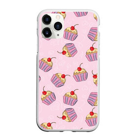 Чехол для iPhone 11 Pro Max матовый с принтом Капкейки на розовом в Курске, Силикон |  | вишенка | еда | капкейки | пирожное | розовый | сладкое | сладости
