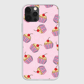 Чехол для iPhone 12 Pro Max с принтом Капкейки на розовом в Курске, Силикон |  | вишенка | еда | капкейки | пирожное | розовый | сладкое | сладости