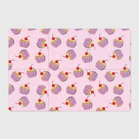 Магнитный плакат 3Х2 с принтом Капкейки на розовом в Курске, Полимерный материал с магнитным слоем | 6 деталей размером 9*9 см | Тематика изображения на принте: вишенка | еда | капкейки | пирожное | розовый | сладкое | сладости