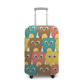 Чехол для чемодана 3D с принтом Разноцветные совы в Курске, 86% полиэфир, 14% спандекс | двустороннее нанесение принта, прорези для ручек и колес | детский | лесной | мультяшный | паттерн | разноцветный | сова | совушки | совы | узор