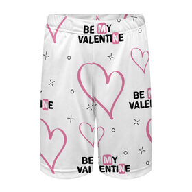 Детские спортивные шорты 3D с принтом Be My Valentine в Курске,  100% полиэстер
 | пояс оформлен широкой мягкой резинкой, ткань тянется
 | be my valentine | будь моим валентином | влюбленным | день святого валентина | пара | сердечки | узор