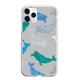 Чехол для iPhone 11 Pro матовый с принтом Узор с китами на сером в Курске, Силикон |  | графика | кит | морской | рыба | серый | синий | узор