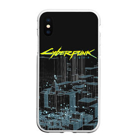 Чехол для iPhone XS Max матовый с принтом Город CYBERPUNK 2077 в Курске, Силикон | Область печати: задняя сторона чехла, без боковых панелей | Тематика изображения на принте: 2077 | cyberpunk | cyberpunk 2077 | город | игра | киберпанк | панк