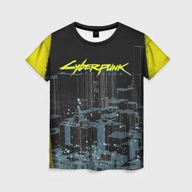 Женская футболка 3D с принтом Город CYBERPUNK 2077  в Курске, 100% полиэфир ( синтетическое хлопкоподобное полотно) | прямой крой, круглый вырез горловины, длина до линии бедер | 2077 | cyberpunk | cyberpunk 2077 | город | игра | киберпанк | панк
