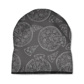 Шапка 3D с принтом Черно-белая пицца в Курске, 100% полиэстер | универсальный размер, печать по всей поверхности изделия | доска | еда | кусок | мел | пицца | фастфуд | черно белая пицца