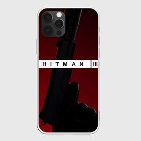 Чехол для iPhone 12 Pro с принтом Hitman III  в Курске, силикон | область печати: задняя сторона чехла, без боковых панелей | Тематика изображения на принте: hitman | hitman 3 | hitman iii | красный | надпись | пистолет | хитман | хитман 3