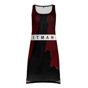 Платье-майка 3D с принтом Hitman III в Курске, 100% полиэстер | полуприлегающий силуэт, широкие бретели, круглый вырез горловины, удлиненный подол сзади. | hitman | hitman 3 | hitman iii | красный | надпись | пистолет | хитман | хитман 3