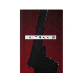 Обложка для паспорта матовая кожа с принтом Hitman III в Курске, натуральная матовая кожа | размер 19,3 х 13,7 см; прозрачные пластиковые крепления | hitman | hitman 3 | hitman iii | красный | надпись | пистолет | хитман | хитман 3