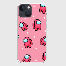 Чехол для iPhone 13 mini с принтом Among Us   Розовый цвет в Курске,  |  | among us | girl | pink | амонг | девочка | детский | игра | мультяшный | паттерн | розовый | узор | эмонг ас
