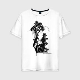 Женская футболка хлопок Oversize с принтом Остров в Курске, 100% хлопок | свободный крой, круглый ворот, спущенный рукав, длина до линии бедер
 | деревья | лес | остров | скалы | черный