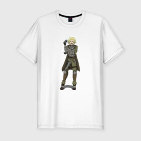Мужская футболка хлопок Slim с принтом Наемница в Курске, 92% хлопок, 8% лайкра | приталенный силуэт, круглый вырез ворота, длина до линии бедра, короткий рукав | блондинка | воин | доспехи | наемница | язвительность