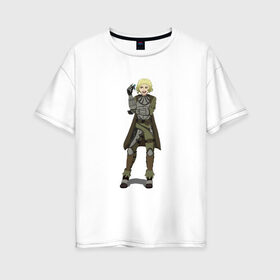 Женская футболка хлопок Oversize с принтом Наемница в Курске, 100% хлопок | свободный крой, круглый ворот, спущенный рукав, длина до линии бедер
 | блондинка | воин | доспехи | наемница | язвительность