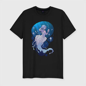 Мужская футболка хлопок Slim с принтом Jellyfish mermaid в Курске, 92% хлопок, 8% лайкра | приталенный силуэт, круглый вырез ворота, длина до линии бедра, короткий рукав | jellyfish | mermaid | sea | медузы | морское | подводный мир | русалка