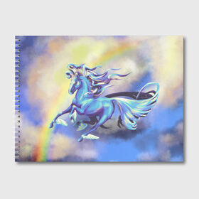 Альбом для рисования с принтом Ветер в облаках в Курске, 100% бумага
 | матовая бумага, плотность 200 мг. | flying | horse | rainbow | крылья | лошадь | облака | полет