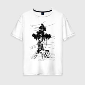 Женская футболка хлопок Oversize с принтом Дуб в Курске, 100% хлопок | свободный крой, круглый ворот, спущенный рукав, длина до линии бедер
 | дерево | дуб | остров | цепи
