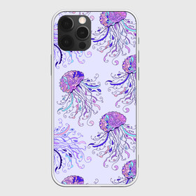 Чехол для iPhone 12 Pro Max с принтом Узор Медуза в Курске, Силикон |  | завитушки | медуза | море | морской | паттерн | розовый | узор | фиолетовый