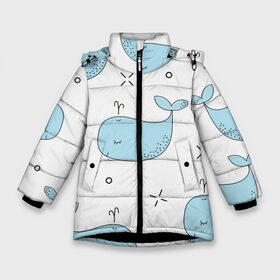 Зимняя куртка для девочек 3D с принтом Маленькие киты в Курске, ткань верха — 100% полиэстер; подклад — 100% полиэстер, утеплитель — 100% полиэстер. | длина ниже бедра, удлиненная спинка, воротник стойка и отстегивающийся капюшон. Есть боковые карманы с листочкой на кнопках, утяжки по низу изделия и внутренний карман на молнии. 

Предусмотрены светоотражающий принт на спинке, радужный светоотражающий элемент на пуллере молнии и на резинке для утяжки. | детский | кит | маленький | море | морской | прикольный | рисунок | рыбы | скетч
