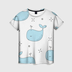 Женская футболка 3D с принтом Маленькие киты в Курске, 100% полиэфир ( синтетическое хлопкоподобное полотно) | прямой крой, круглый вырез горловины, длина до линии бедер | детский | кит | маленький | море | морской | прикольный | рисунок | рыбы | скетч