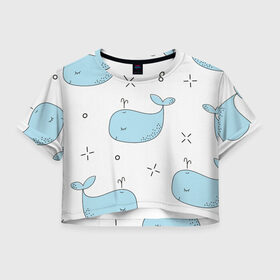 Женская футболка Crop-top 3D с принтом Маленькие киты в Курске, 100% полиэстер | круглая горловина, длина футболки до линии талии, рукава с отворотами | детский | кит | маленький | море | морской | прикольный | рисунок | рыбы | скетч