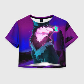 Женская футболка Crop-top 3D с принтом Сказочный волк в Курске, 100% полиэстер | круглая горловина, длина футболки до линии талии, рукава с отворотами | wolf | бабочка | волк | волки | волшебный волк | животные | звери | магический волк
