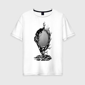 Женская футболка хлопок Oversize с принтом лесное зеркало в Курске, 100% хлопок | свободный крой, круглый ворот, спущенный рукав, длина до линии бедер
 | дерево | духи | лесное зеркало | олень | тени
