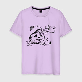 Мужская футболка хлопок с принтом Тыква в Курске, 100% хлопок | прямой крой, круглый вырез горловины, длина до линии бедер, слегка спущенное плечо. | halloween | джек | тыква | тыквенный фонарик | хэллоуин