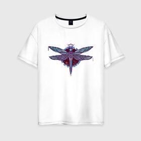 Женская футболка хлопок Oversize с принтом Стрекоза в Курске, 100% хлопок | свободный крой, круглый ворот, спущенный рукав, длина до линии бедер
 | dragonfly | круг | крылья | стрекоза