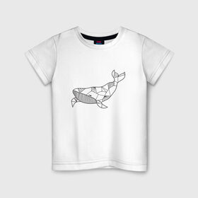 Детская футболка хлопок с принтом Графический кит в Курске, 100% хлопок | круглый вырез горловины, полуприлегающий силуэт, длина до линии бедер | Тематика изображения на принте: графика | кит | линии | морской | рисунок | узор