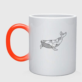 Кружка хамелеон с принтом Графический кит в Курске, керамика | меняет цвет при нагревании, емкость 330 мл | графика | кит | линии | морской | рисунок | узор