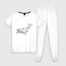 Женская пижама хлопок с принтом Графический кит в Курске, 100% хлопок | брюки и футболка прямого кроя, без карманов, на брюках мягкая резинка на поясе и по низу штанин | графика | кит | линии | морской | рисунок | узор
