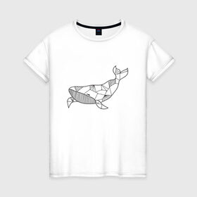 Женская футболка хлопок с принтом Графический кит в Курске, 100% хлопок | прямой крой, круглый вырез горловины, длина до линии бедер, слегка спущенное плечо | графика | кит | линии | морской | рисунок | узор