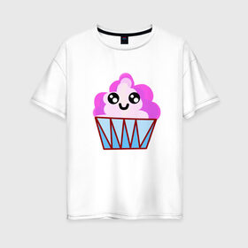 Женская футболка хлопок Oversize с принтом Милый кекс-мороженое в Курске, 100% хлопок | свободный крой, круглый ворот, спущенный рукав, длина до линии бедер
 | еда | кекс | пирожное | сладости | сластена.