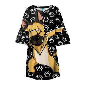 Детское платье 3D с принтом DAB DOG в Курске, 100% полиэстер | прямой силуэт, чуть расширенный к низу. Круглая горловина, на рукавах — воланы | dab | dog | дог | домашние животные | друг человека | звери | овчарка | пес | песель | собака | собакен