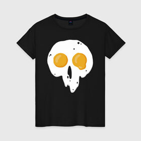 Женская футболка хлопок с принтом Череп-глазунья в Курске, 100% хлопок | прямой крой, круглый вырез горловины, длина до линии бедер, слегка спущенное плечо | Тематика изображения на принте: еда | желток | завтрак | яичница | яйцо