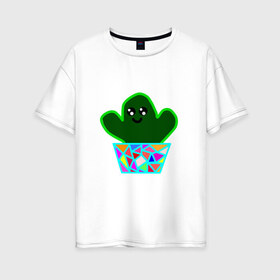 Женская футболка хлопок Oversize с принтом Кактус ми-ми в Курске, 100% хлопок | свободный крой, круглый ворот, спущенный рукав, длина до линии бедер
 | ботаника | кактус | пустыня | растения | цветы