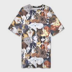 Платье-футболка 3D с принтом Dogs в Курске,  |  | cобака | доберман | животное | звери | кинолог | корги | милый | мордочка | овчарка | паттерн | пес | пудель | стикербомбинг | щенок | я люблю собак