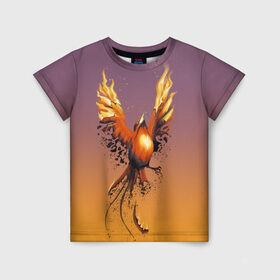 Детская футболка 3D с принтом Феникс и зола в Курске, 100% гипоаллергенный полиэфир | прямой крой, круглый вырез горловины, длина до линии бедер, чуть спущенное плечо, ткань немного тянется | fire | flame | зола | огонь | птица | феникс | яйцо