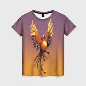 Женская футболка 3D с принтом Феникс и зола в Курске, 100% полиэфир ( синтетическое хлопкоподобное полотно) | прямой крой, круглый вырез горловины, длина до линии бедер | fire | flame | зола | огонь | птица | феникс | яйцо