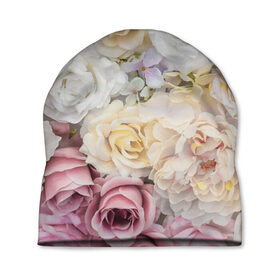 Шапка 3D с принтом Нежные Цветы в Курске, 100% полиэстер | универсальный размер, печать по всей поверхности изделия | белый | розовый | розы | сирень | цветок